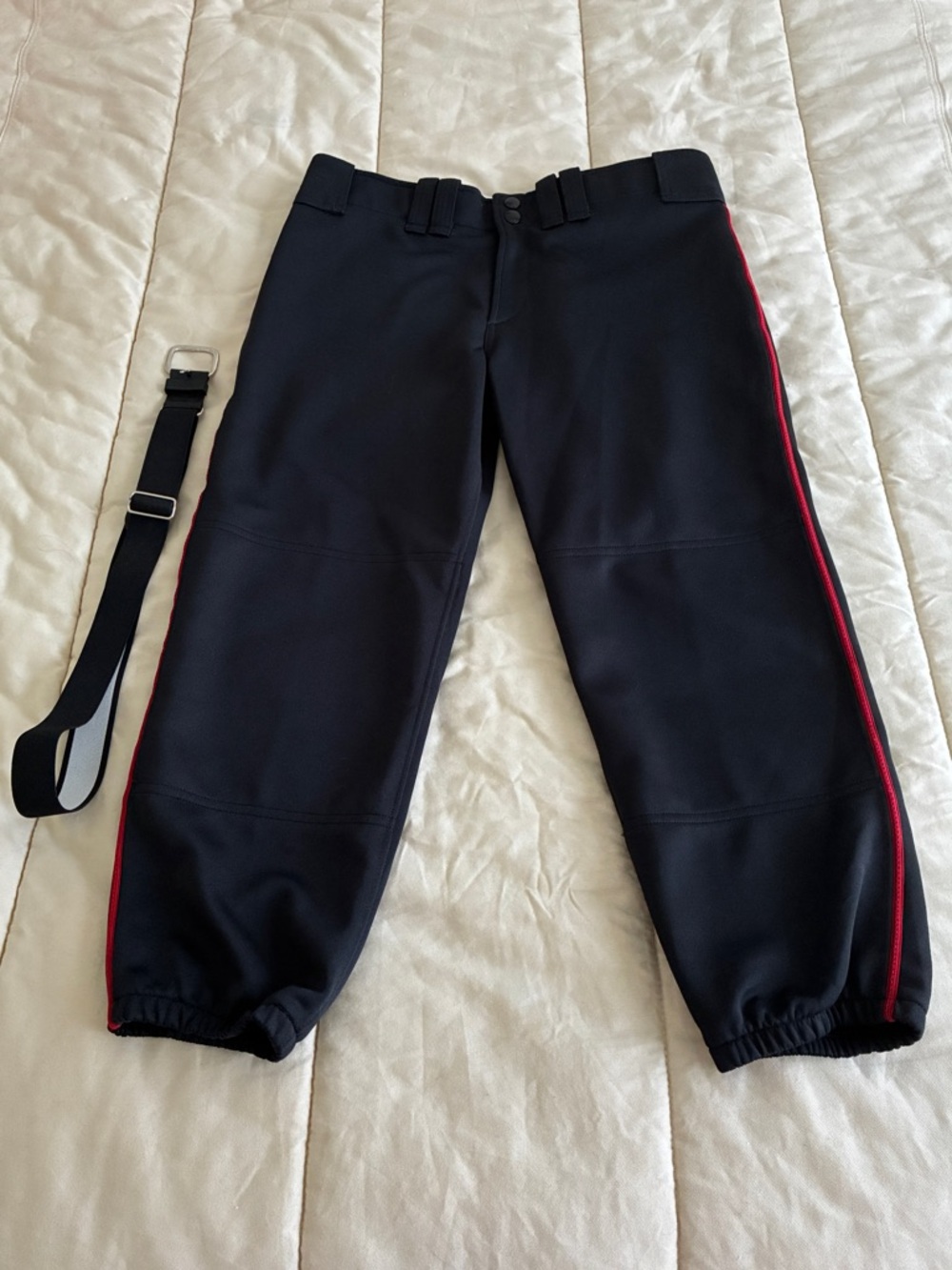 Mizuno Women's Softball Pants Black with Red Piping Size M + All Star Belt